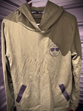 Karl Lagerfeld Olive Green Pullover Hoodie with Logo Patch
